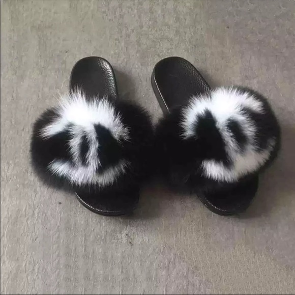 chanel fur sandals